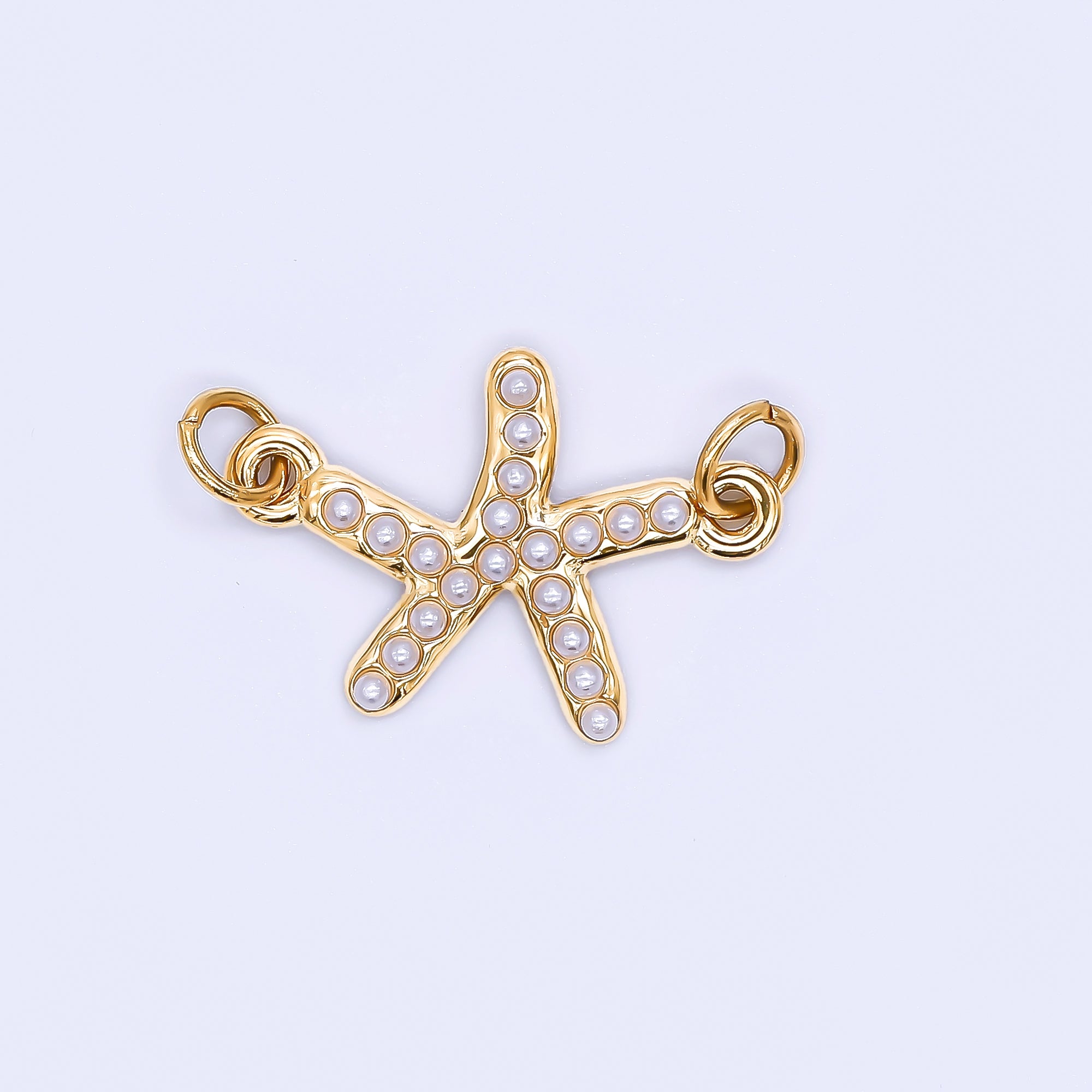Gold Stainless Steel 22mm Shell Pearl Tiny Starfish Charm Connector | Y058