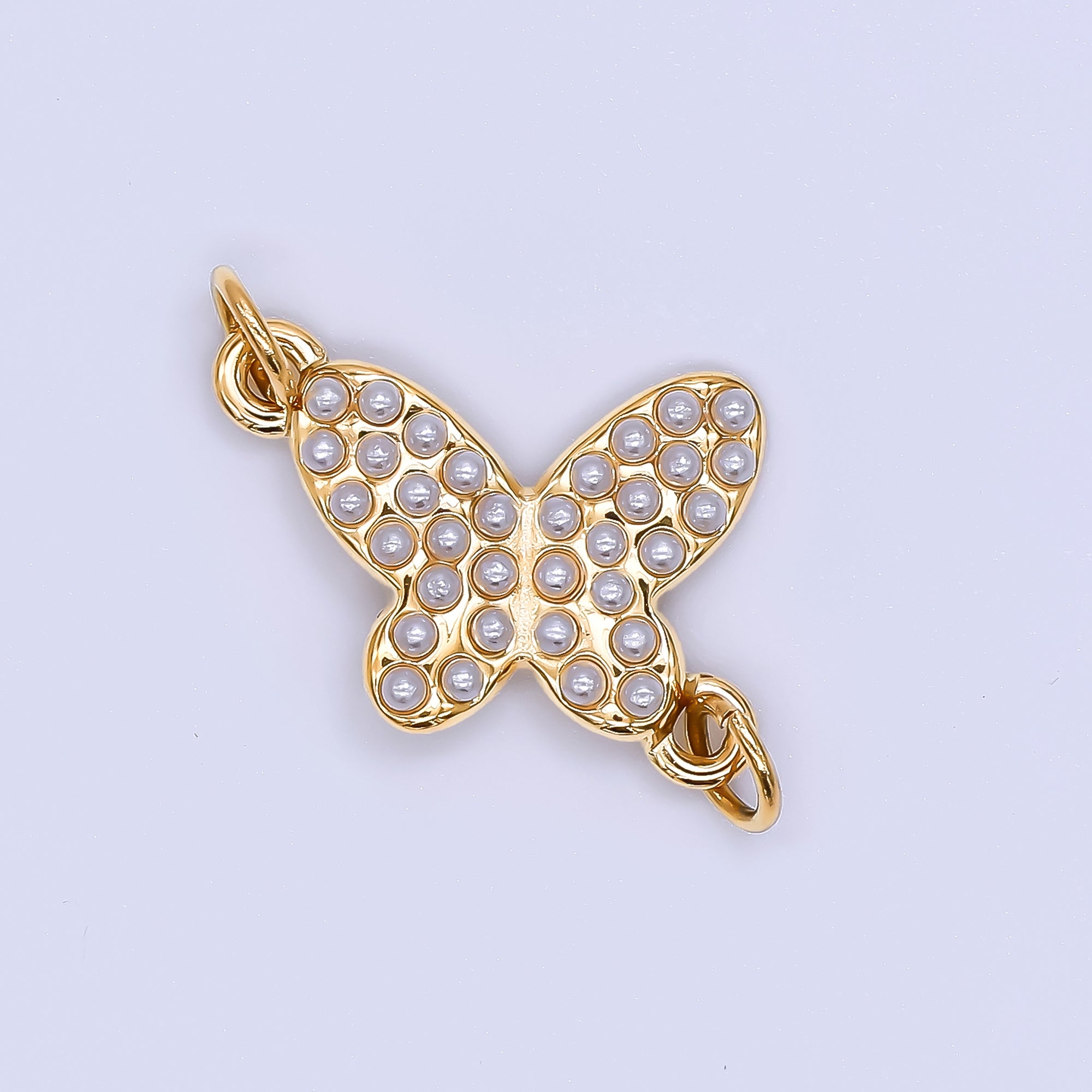 Gold Stainless Steel 22mm Shell Pearl Butterfly Mariposa Charm Connector | Y059