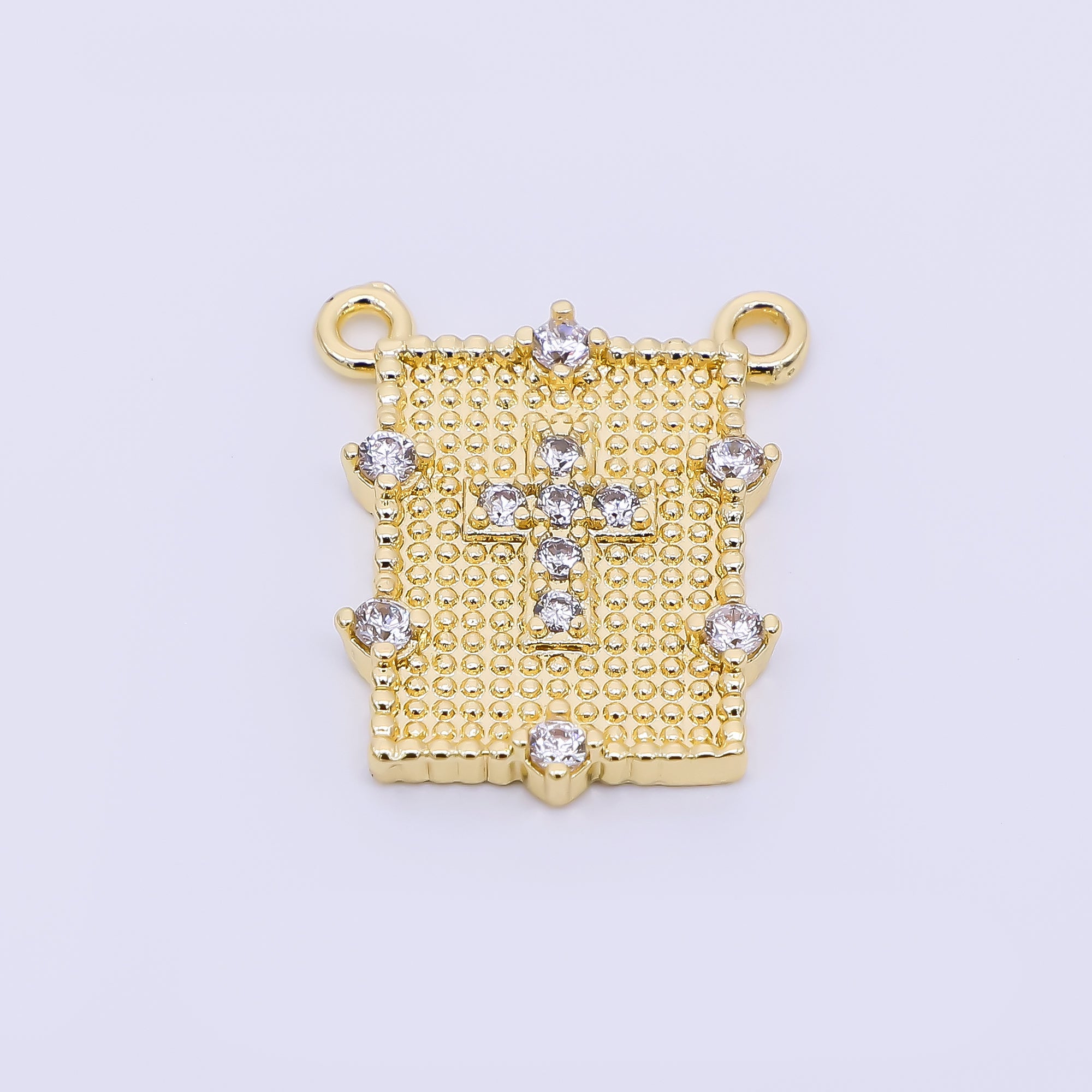 24K Gold Filled 17.5mm Micro Paved CZ Rectangle Cross Connector | Y-061