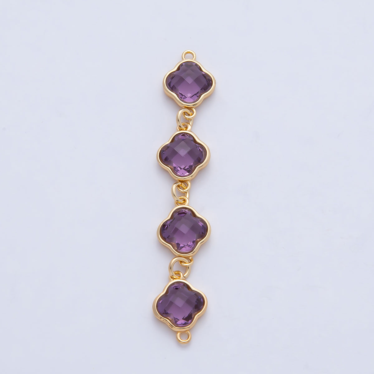 18K Gold Filled 49mm Blue, Brown, Champagne, Purple Clover CZ Linked Charm Connector | Y163 Y164