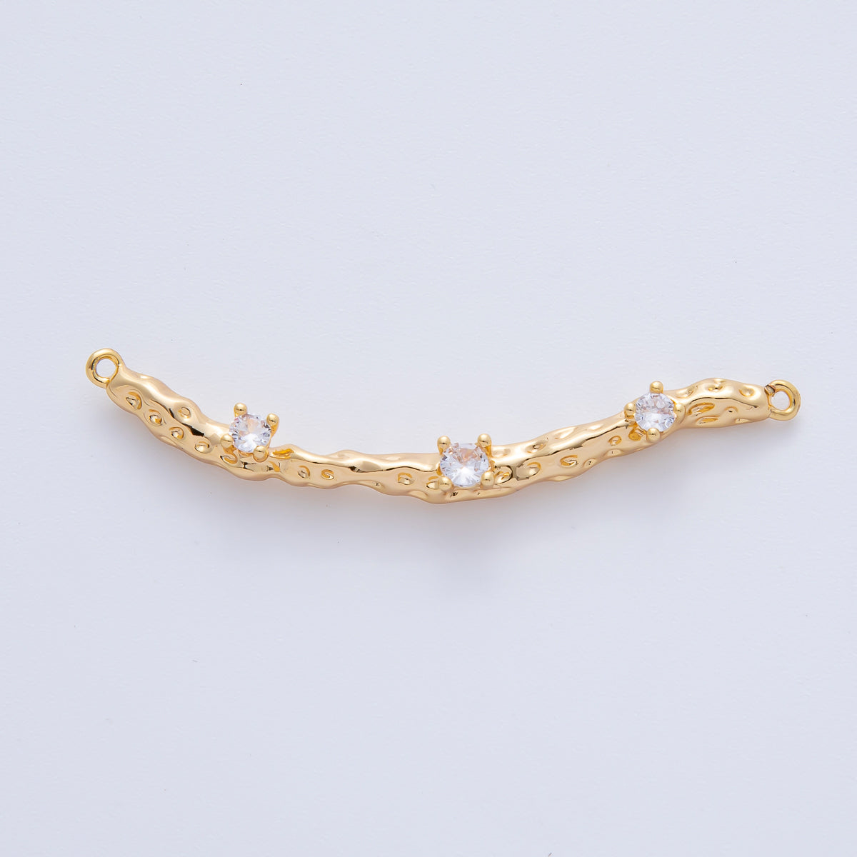 18K Gold Filled 52mm Triple Clear CZ Molten Wood Curved Connector | Y167