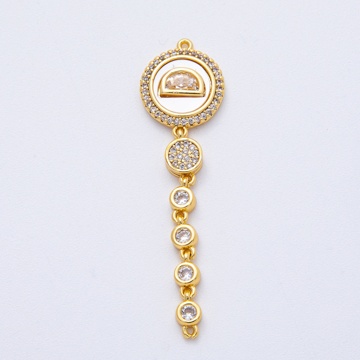 18K Gold Filled 47mm Shell Pearl Clear CZ Micro Paved Round Round Connector | Y172