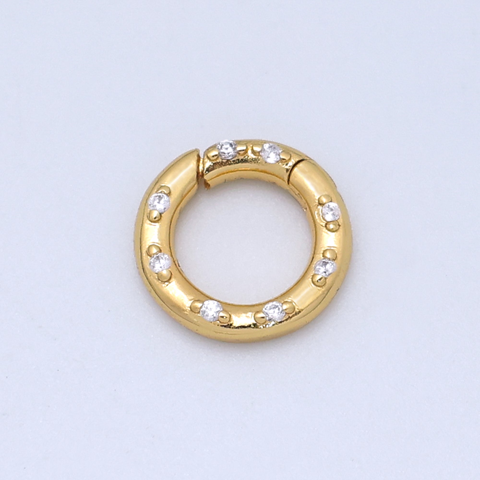 24K Gold Filled 12mm, 14mm, 16mm Clear CZ Dotted Round Push Gate Findings in Gold & Silver | Z1051 - Z1053