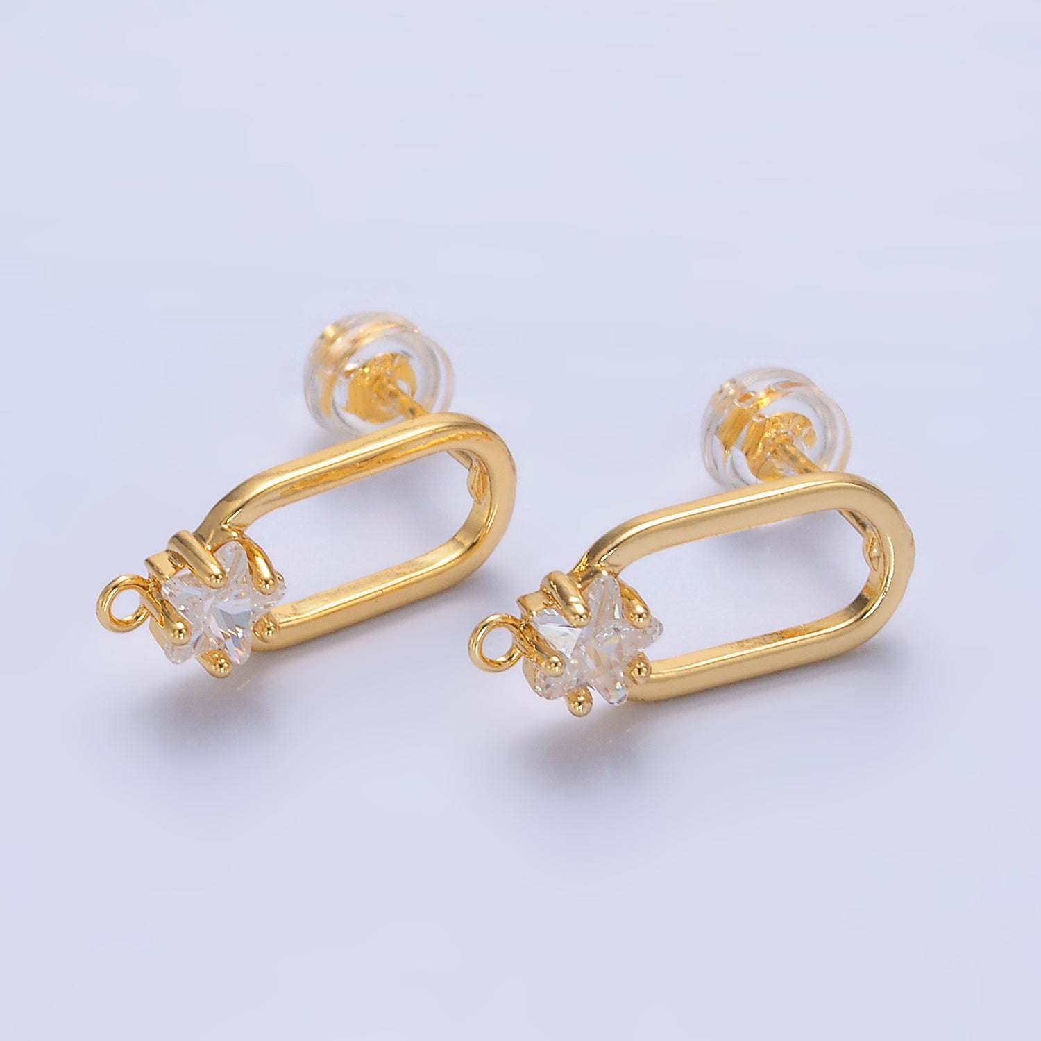 24K Gold Filled Celestial Star Paperclip Loop Stud Earrings Findings | Z1066