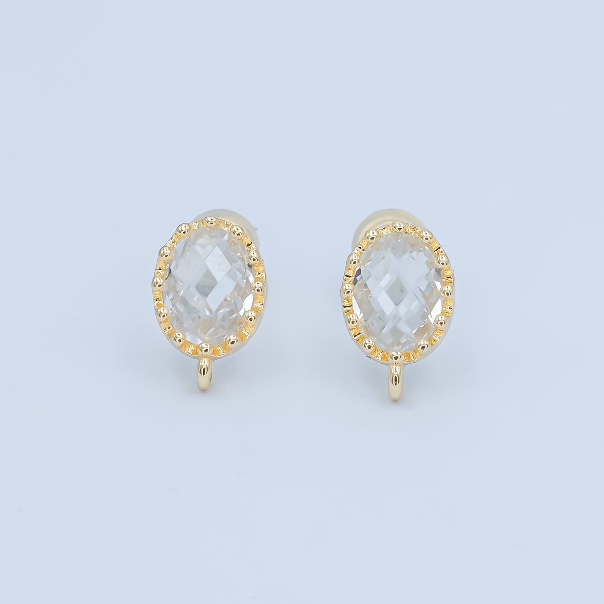 24K Gold Filled Clear Multifaceted Round Drop Stud Earrings Findings | Z1114