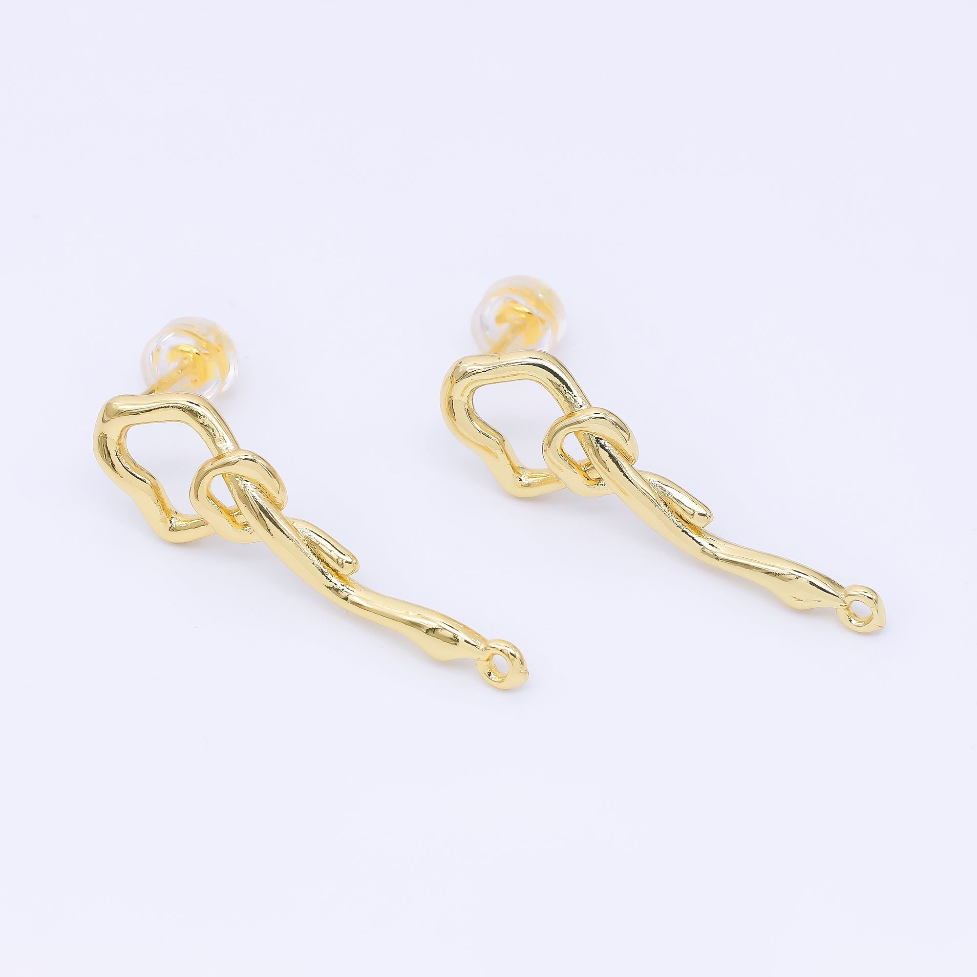 24K Gold Filled 30mm Molten Drip Knot Drop Stud Earrings Findings | Z1278