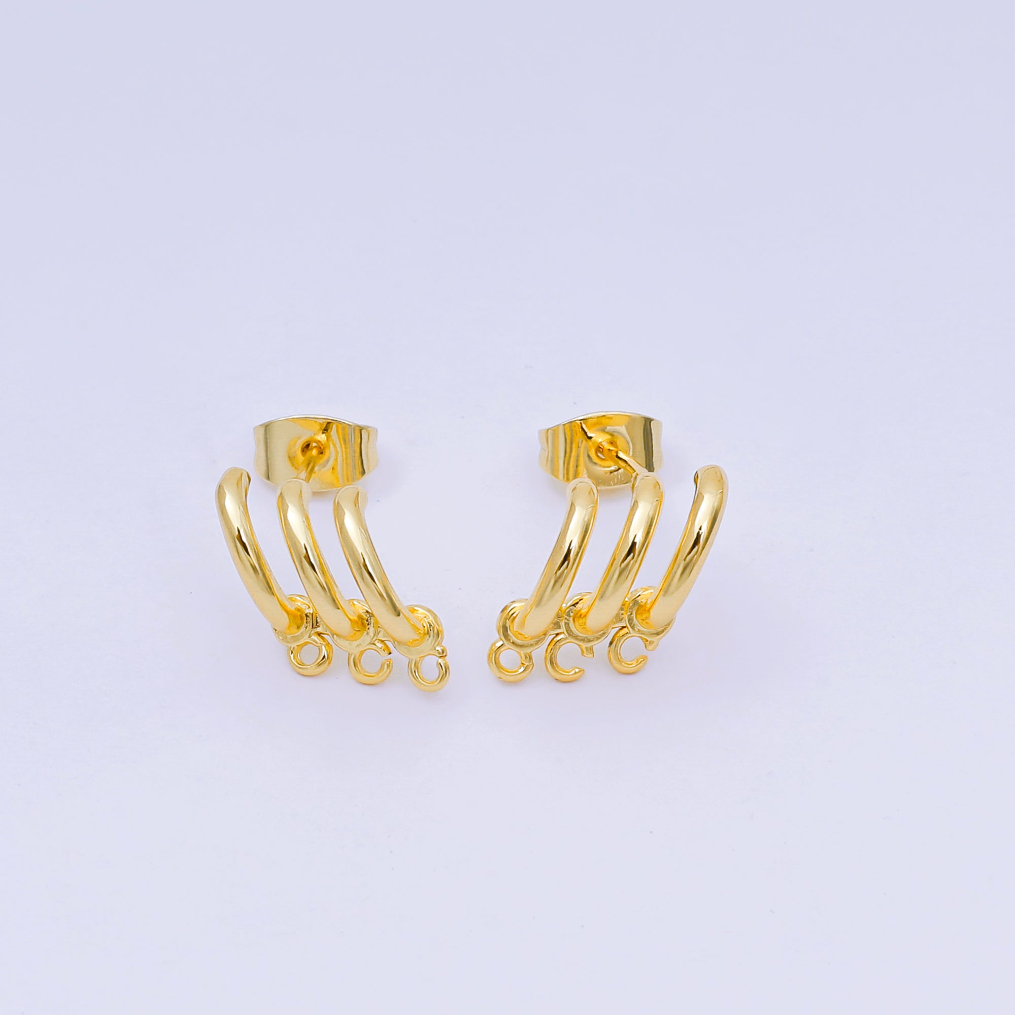 24K Gold Filled 11mm Minimalist Triple Claw C-Shaped Drop Hoops Earring Findings | Z1287