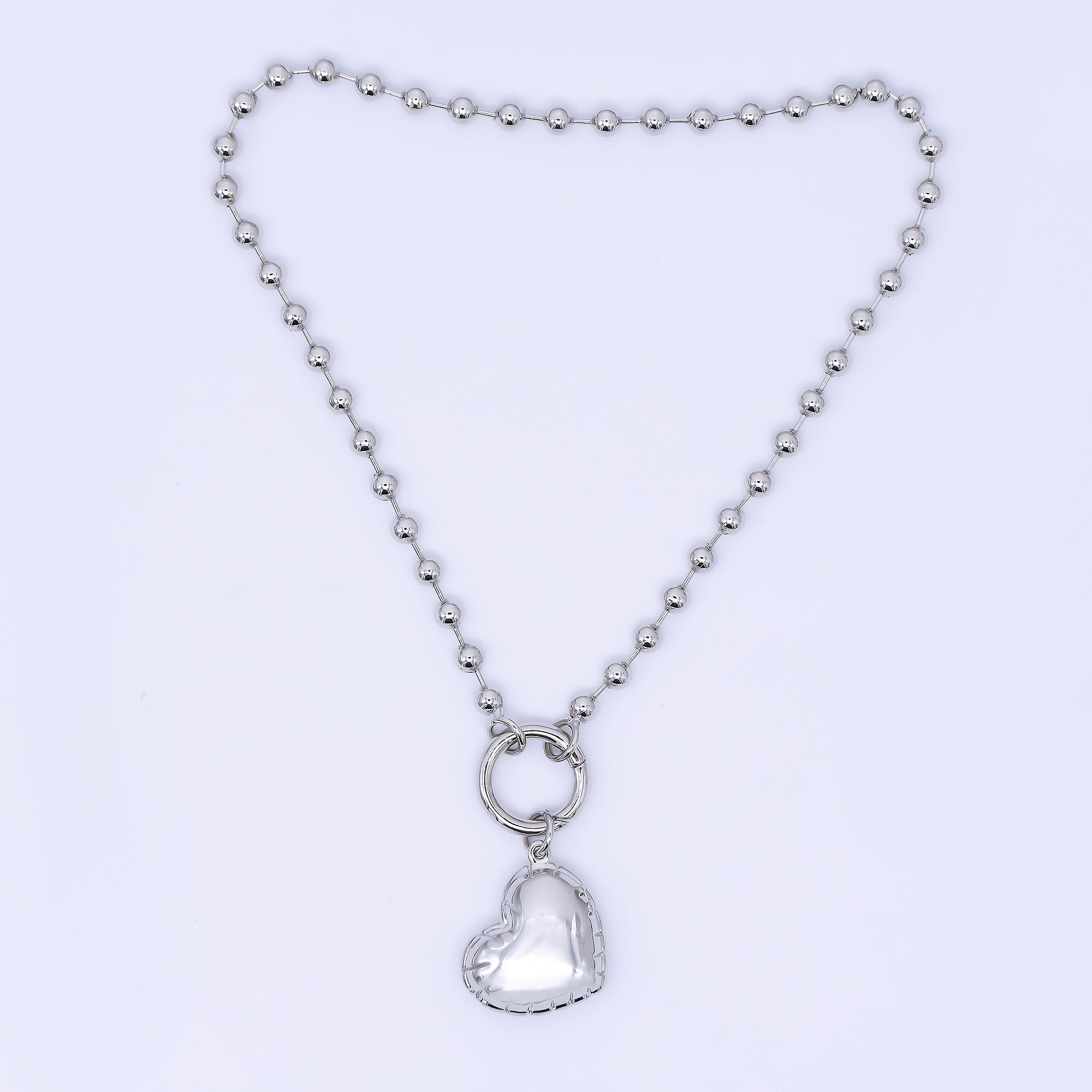 Silver 17mm Shimmering Heart Round Chain Beads Finding | Z1329