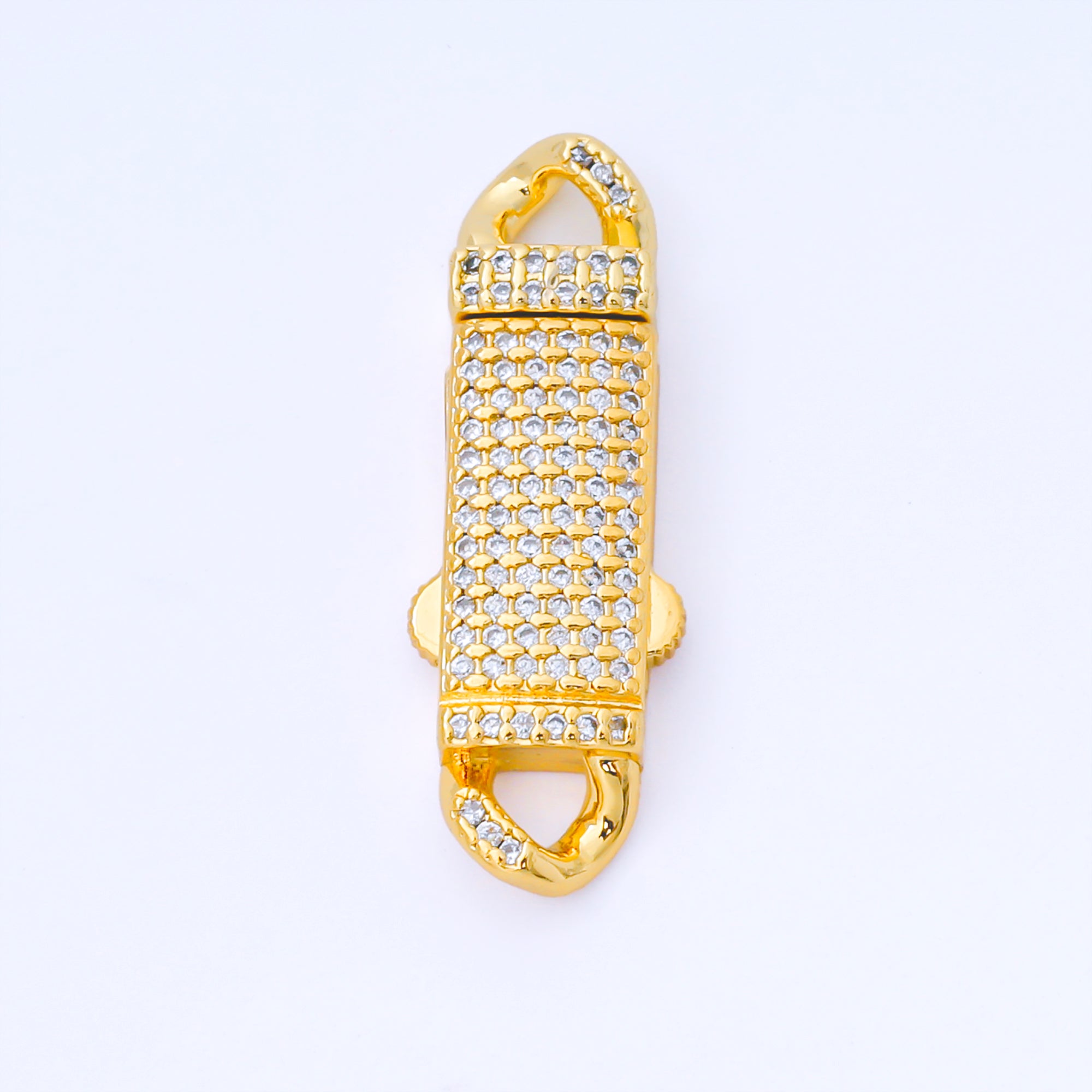 24K Gold Filled 31mm Micro Paved CZ Fancy Box Clasp Closure Charm Finding | Z1330