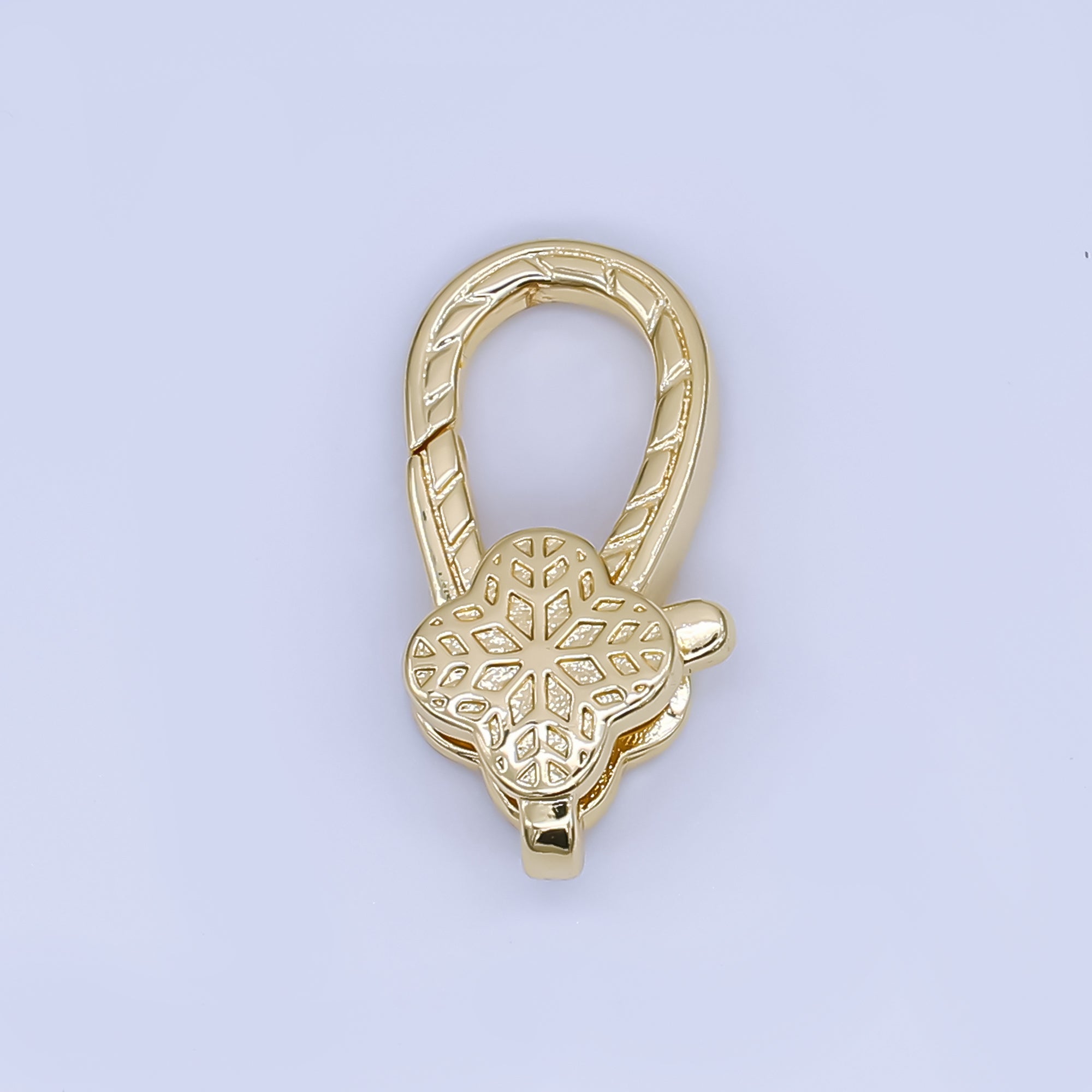 24K Gold Filled 18.6mm Design Textured Snowflake Lobster Clasp Charm Finding | Z1354