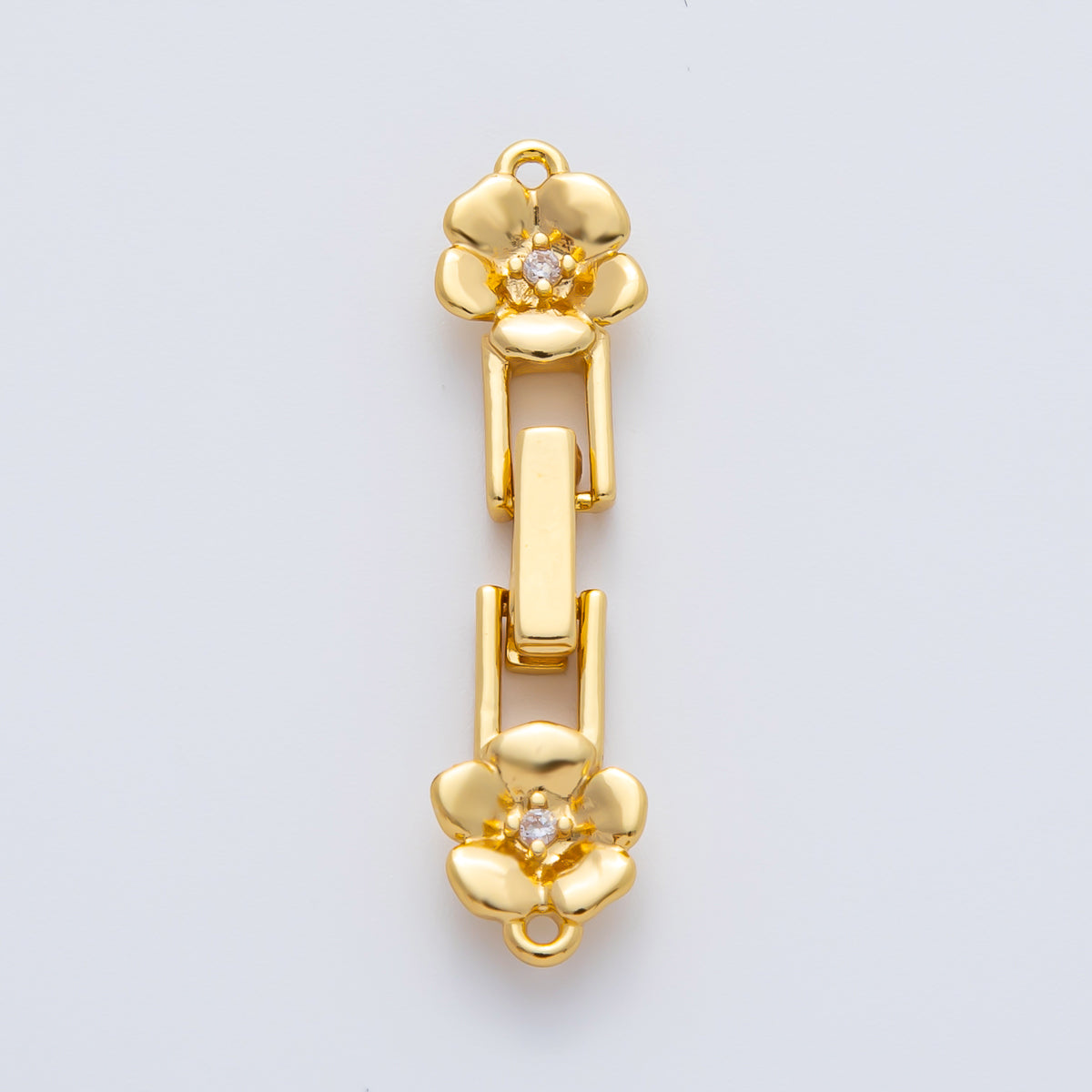 18K Gold Filled 34mm Clear CZ Twin Flower Fold-Over Clasps Closure Finding in Gold & Silver | Z1455