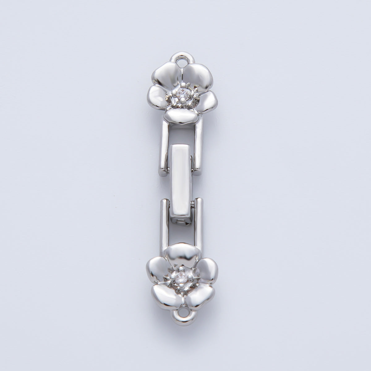 18K Gold Filled 34mm Clear CZ Twin Flower Fold-Over Clasps Closure Finding in Gold & Silver | Z1455