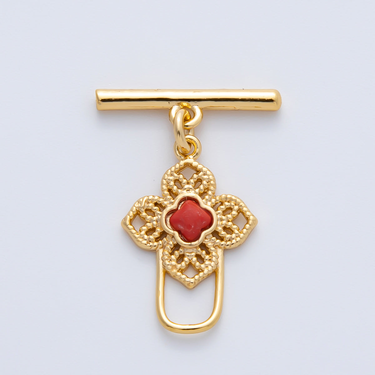18K Gold Filled Blue, Red, White CZ Clover OT Clasp Dainty Toggle Clasps Closure Finding | Z1458 Z1459