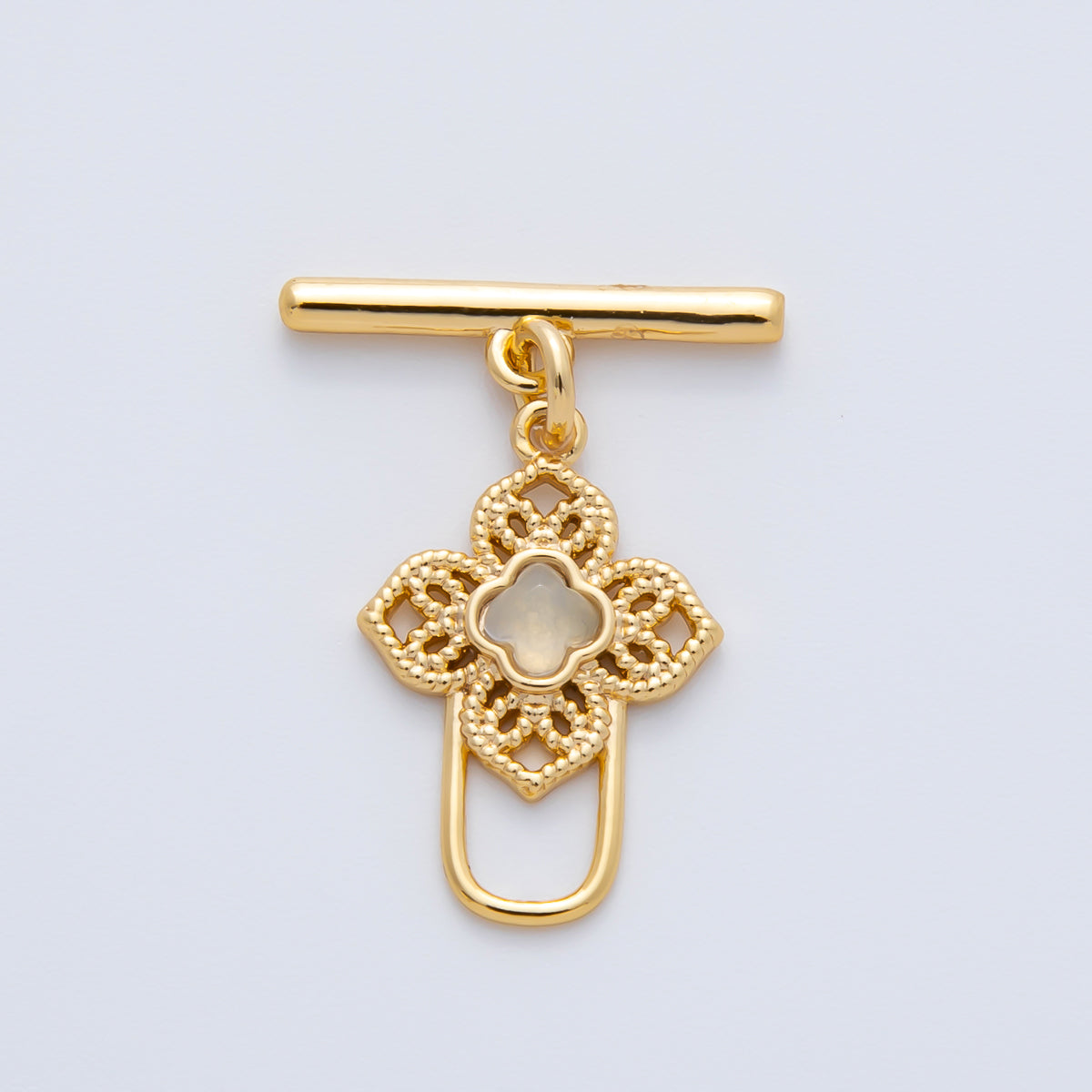 18K Gold Filled Blue, Red, White CZ Clover OT Clasp Dainty Toggle Clasps Closure Finding | Z1458 Z1459