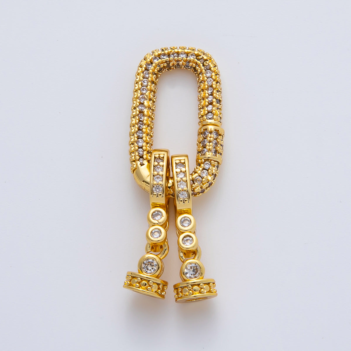 18K Gold Filled Micro Paved CZ Bezel Oblong End Cap Closure Finding Set | Z1469