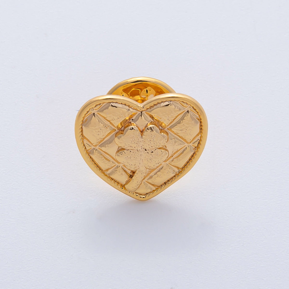 18K Gold Filled Clover Quilted Heart Pin Brooch Mini Finding | Z1477