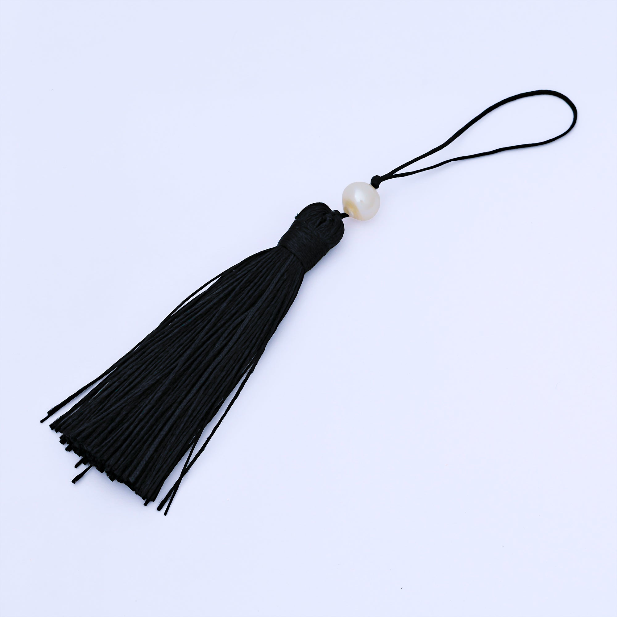 Black Silk Tassel with Pearl Accent Decorative Pendant for Jewelry or Accessories Z1501