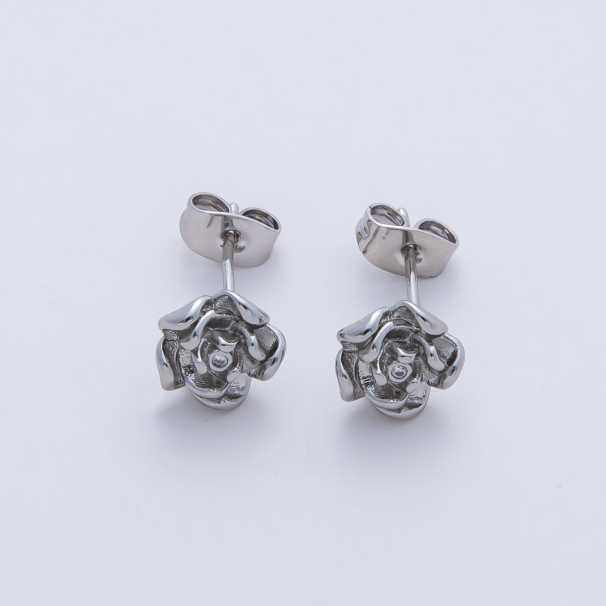 18K Gold Filled Clear CZ Rose Flower Molten Stud Earrings Findings in Gold & Silver | Z1601