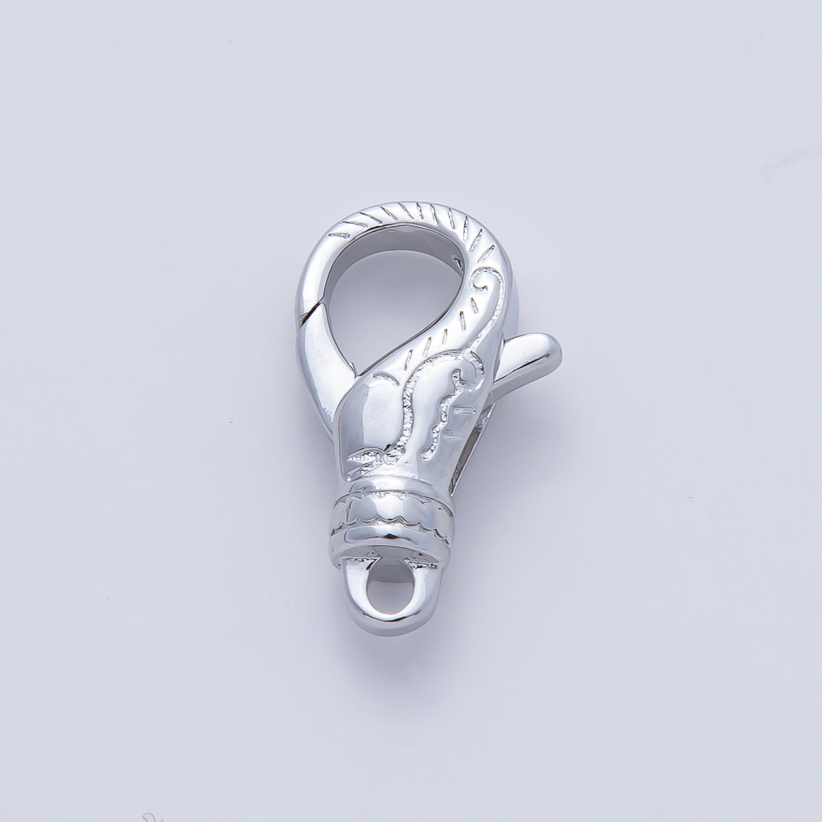 Rhodium Plated 18mm Lined Engraved Lobster Claw Clasps Finding | Z1616