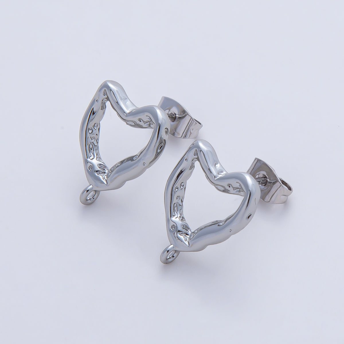 18K Gold Filled 16mm Hammered Heart Drop Stud Earring Findings in Gold & Silver | Z1639