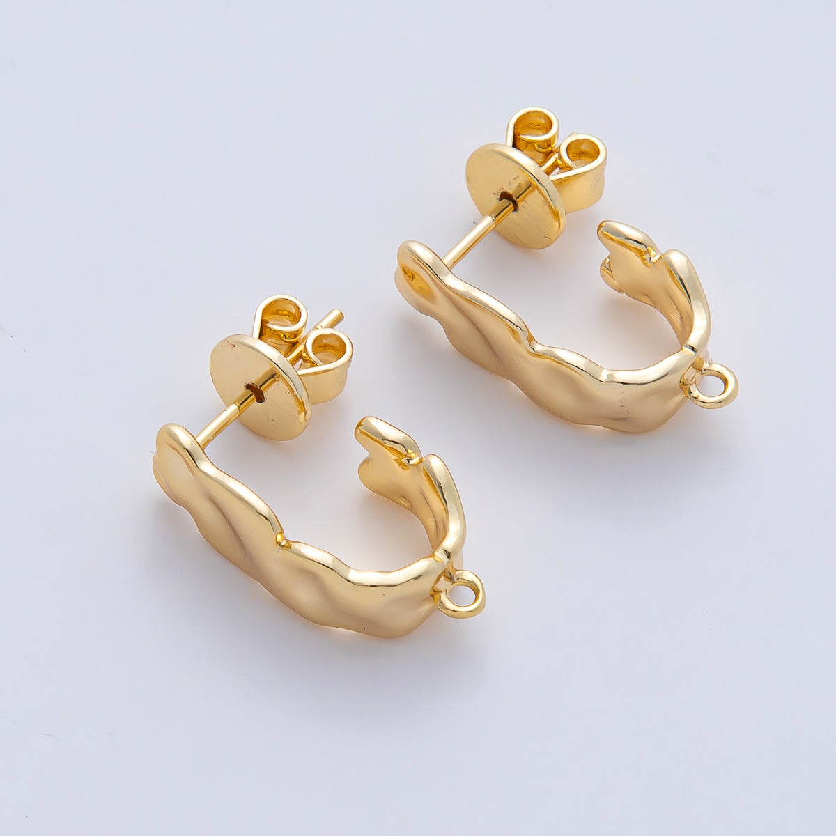 18K Gold Filled 18mm Hammered Molten Drop J-Shaped Hoop Earring Findings in Gold & Silver | Z1640