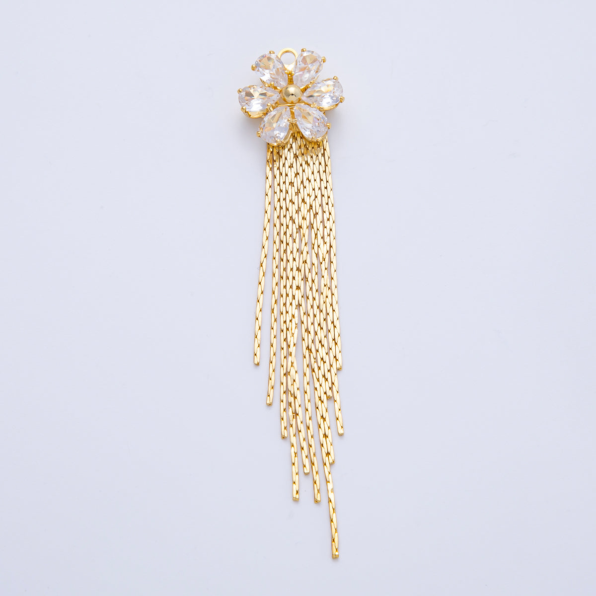 18K Gold Filled 75mm Clear CZ Flower Snake Chain Tassel Finding Fringe Jewelry | Z1649
