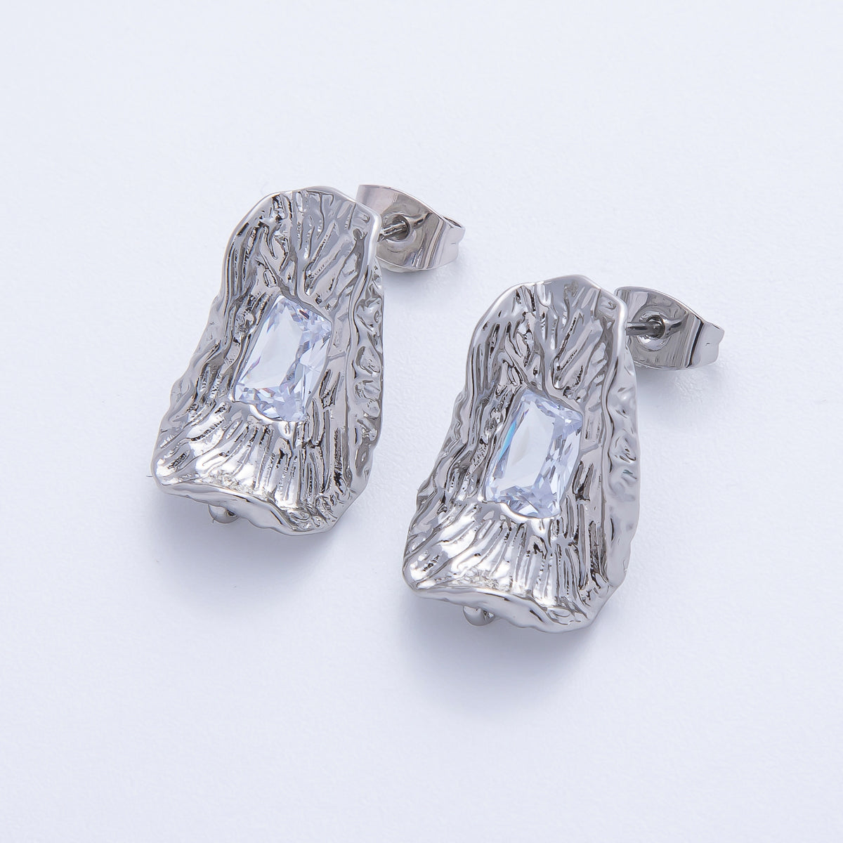 18K Gold Filled 20.5mm Baguette CZ Molten Geometric Drop Stud Finding in Gold & Silver | Z1669