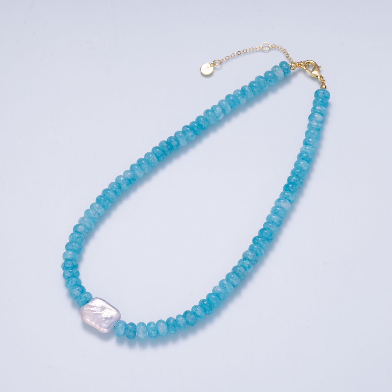 SUMMER HANDMADE 18K Gold Filled Freshwater Pearl Rondelle Gemstone 18 Inch Necklace