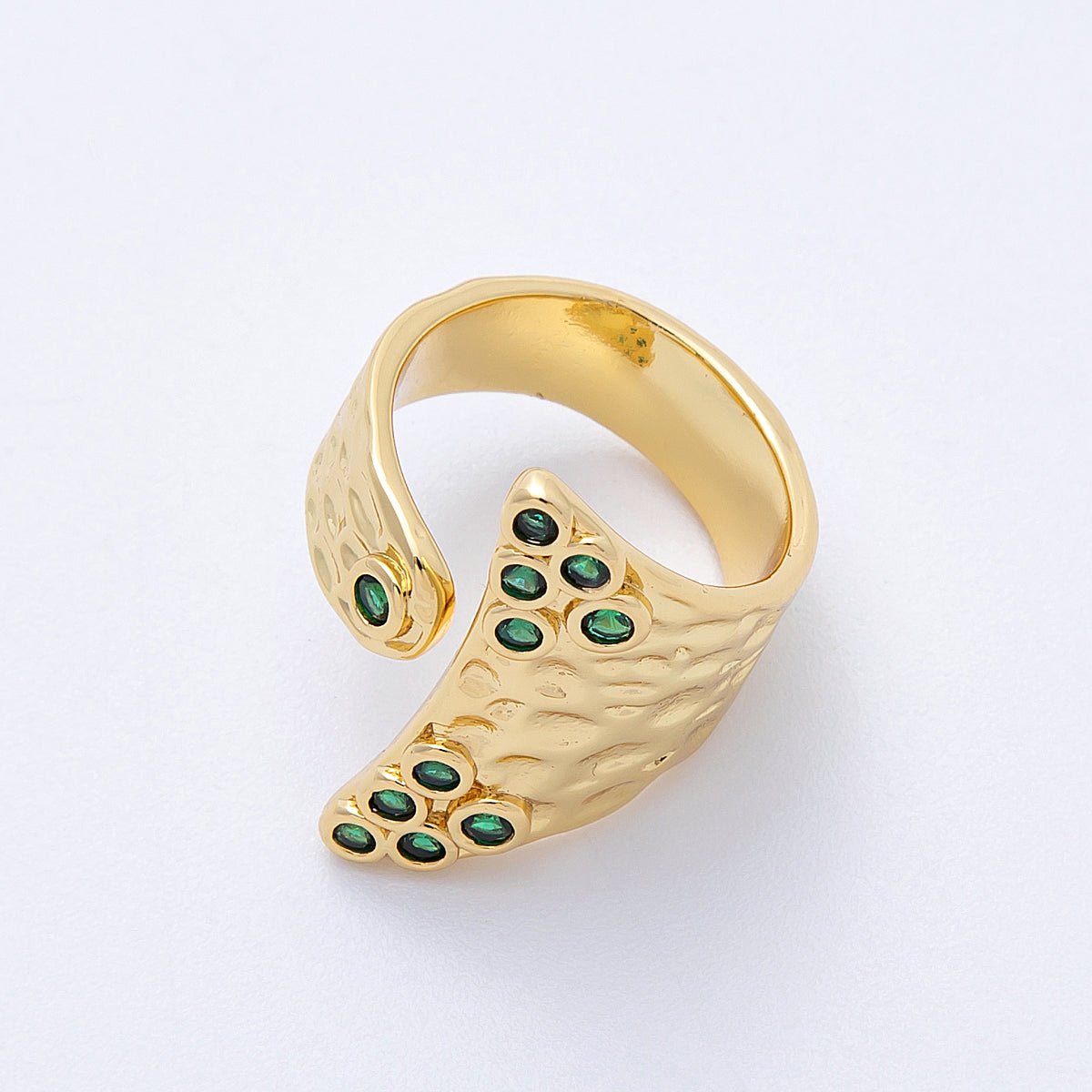 AimVogue 14K Gold Filled Round CZ Hammered Wrap Ring | O1320 Rings - 00025 - DLUXCA