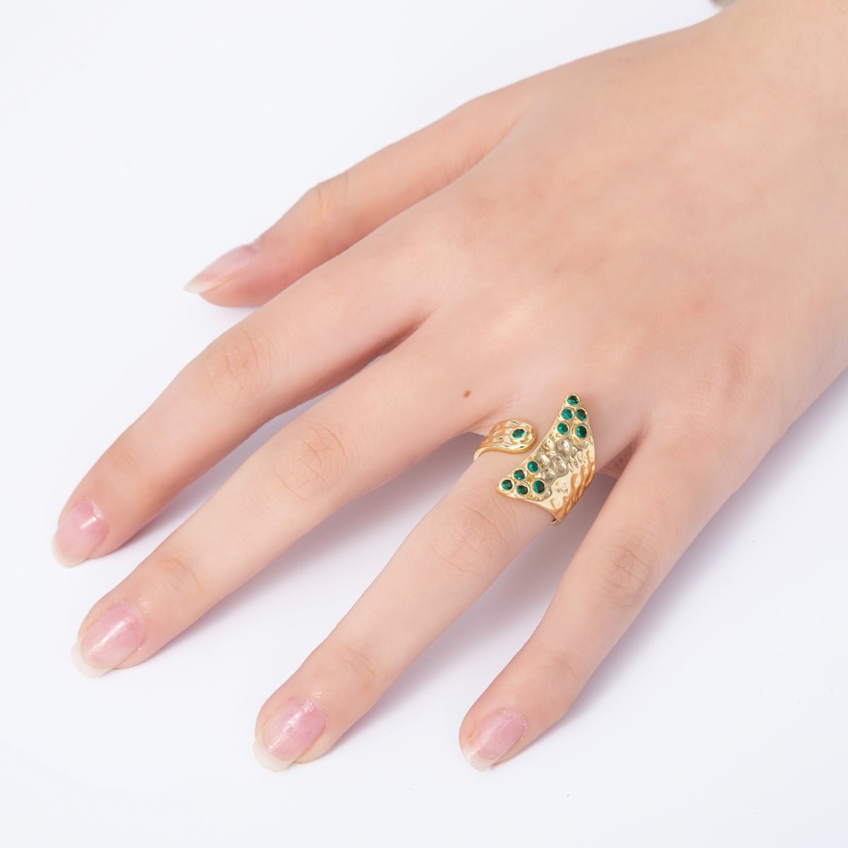 AimVogue 14K Gold Filled Round CZ Hammered Wrap Ring | O1320 Rings - 00025 - DLUXCA