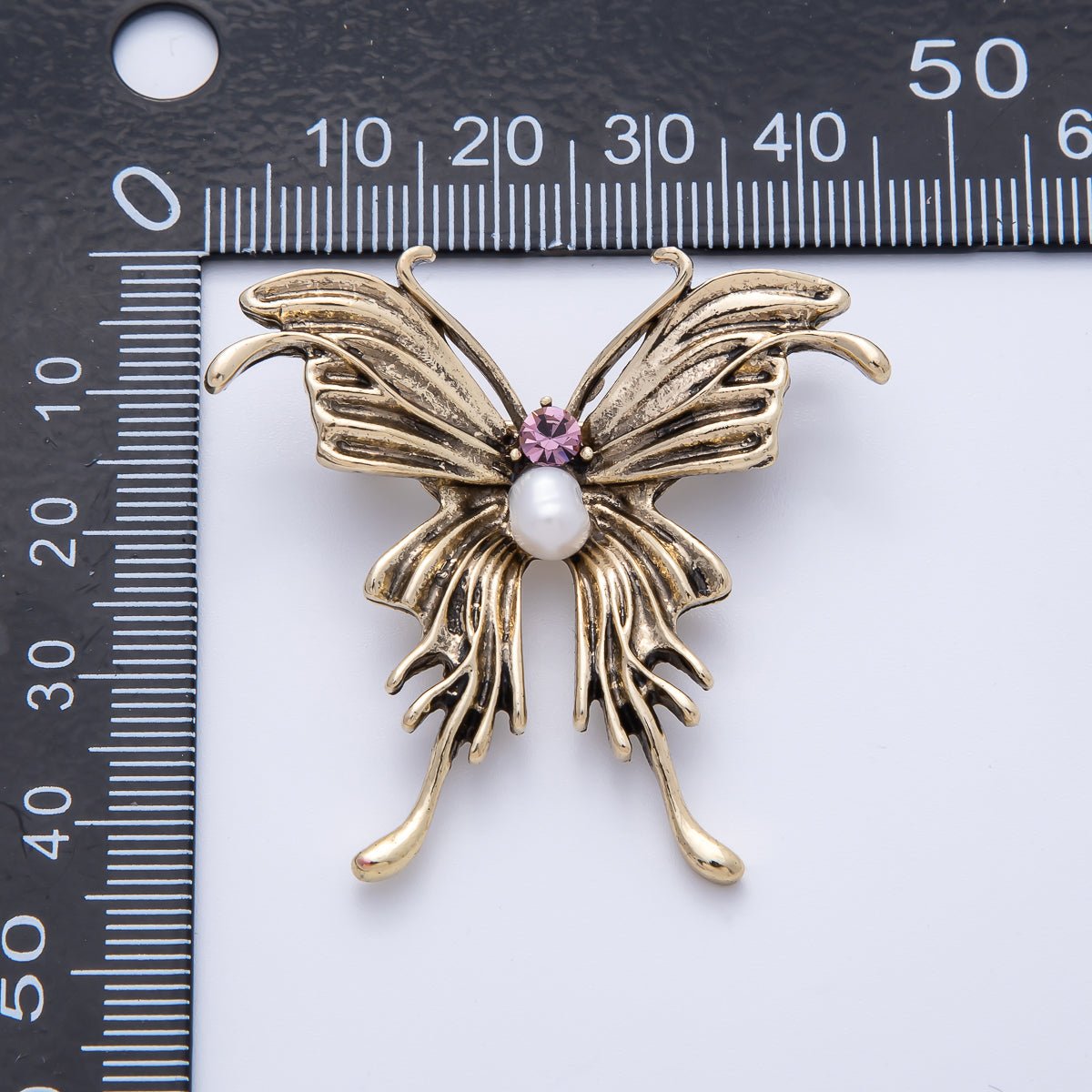Antique Gold 41mm Purple CZ Shell Pearl Butterfly Mariposa Animals Brooch Pin | BH - 016 - DLUXCA