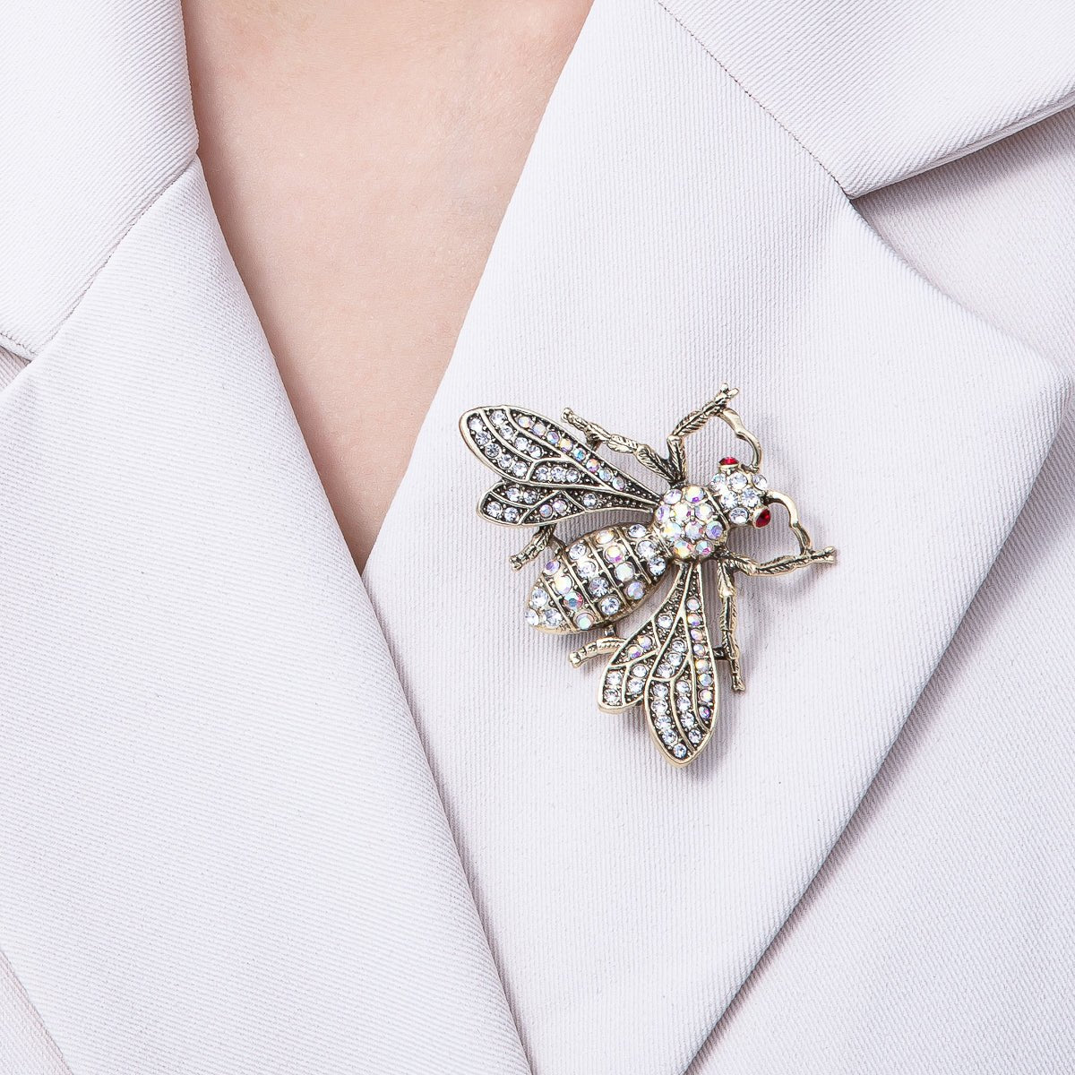 Antique Gold 50mm Micro Paved CZ Bumble Bee Insect Brooch Pin | BH - 045 - DLUXCA