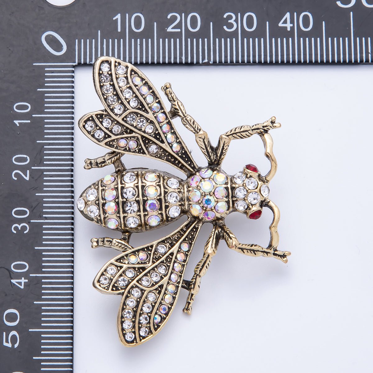Antique Gold 50mm Micro Paved CZ Bumble Bee Insect Brooch Pin | BH - 045 - DLUXCA