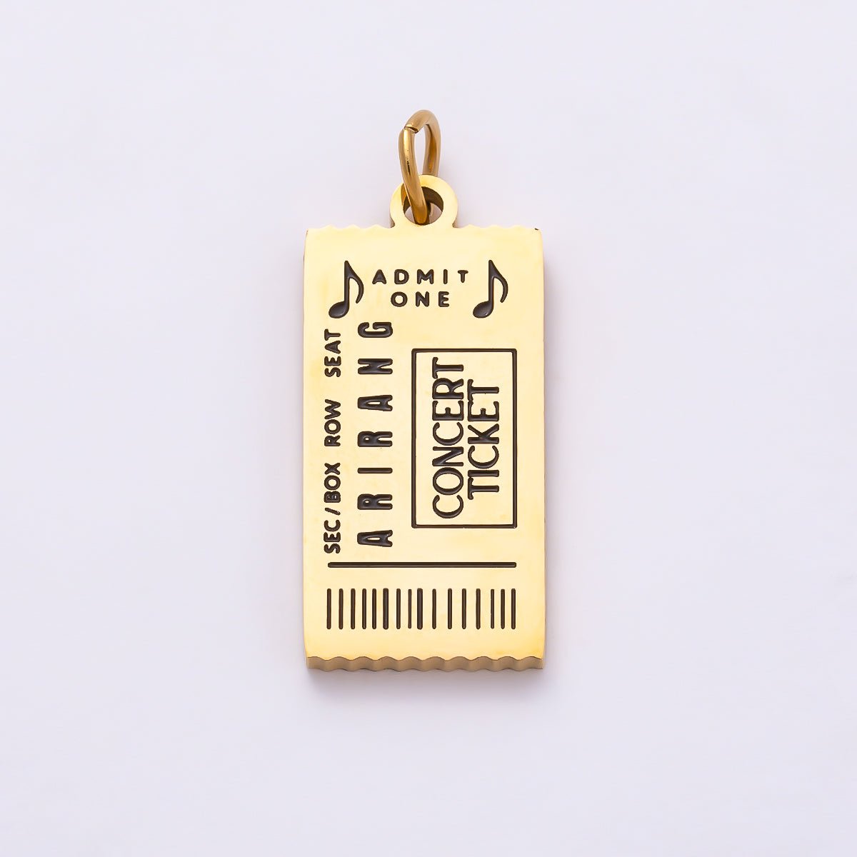 ARIRANG Stainless Steel Gold PVD 21mm Engraved Concert Ticket Tag Charms | Charms-01631 - DLUXCA