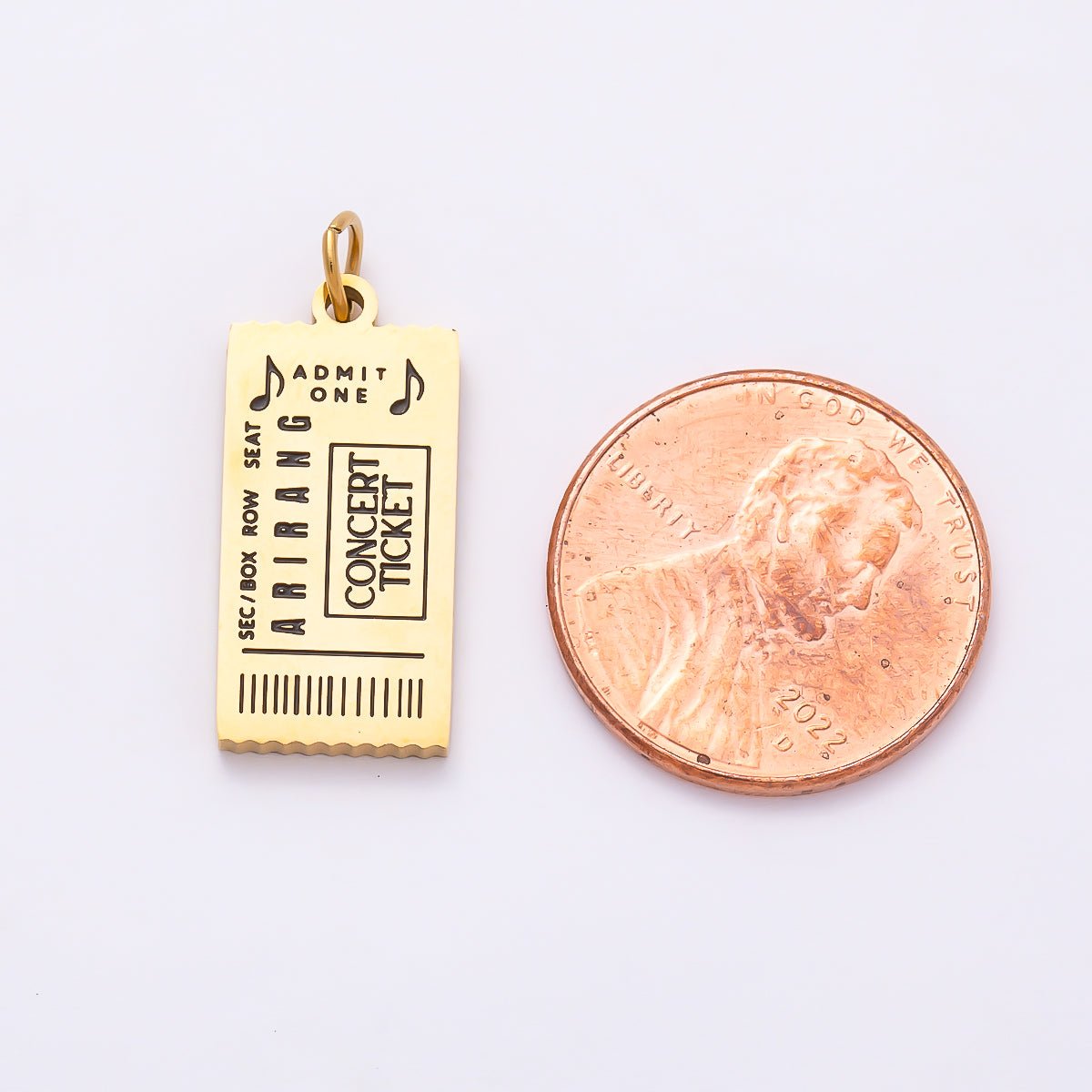 ARIRANG Stainless Steel Gold PVD 21mm Engraved Concert Ticket Tag Charms | Charms-01631 - DLUXCA