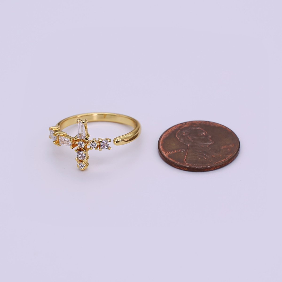 Baguette Side Cross Ring - Gold Cross Ring - Stacking Rings - Sideway Cross Ring - Cross Jewelry - Religious Jewelry - Sign Micro Pave ring R - 050 - DLUXCA