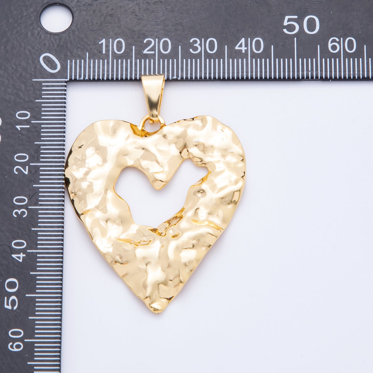 Big Gold Stainless Steel 55mm Open Hammered Geometric Heart Pendant Charm | J653 - DLUXCA