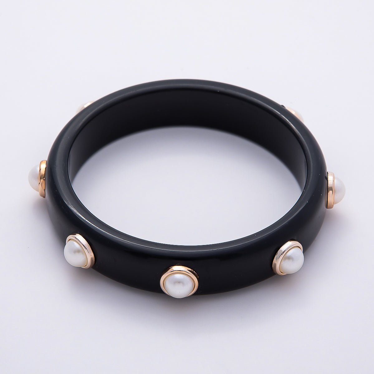 Black, Brown Tortoiseshell Shell Pearl Round Beaded Acrylic Resin Bangle Bracelet | WA - 04439 WA - 04440 - DLUXCA