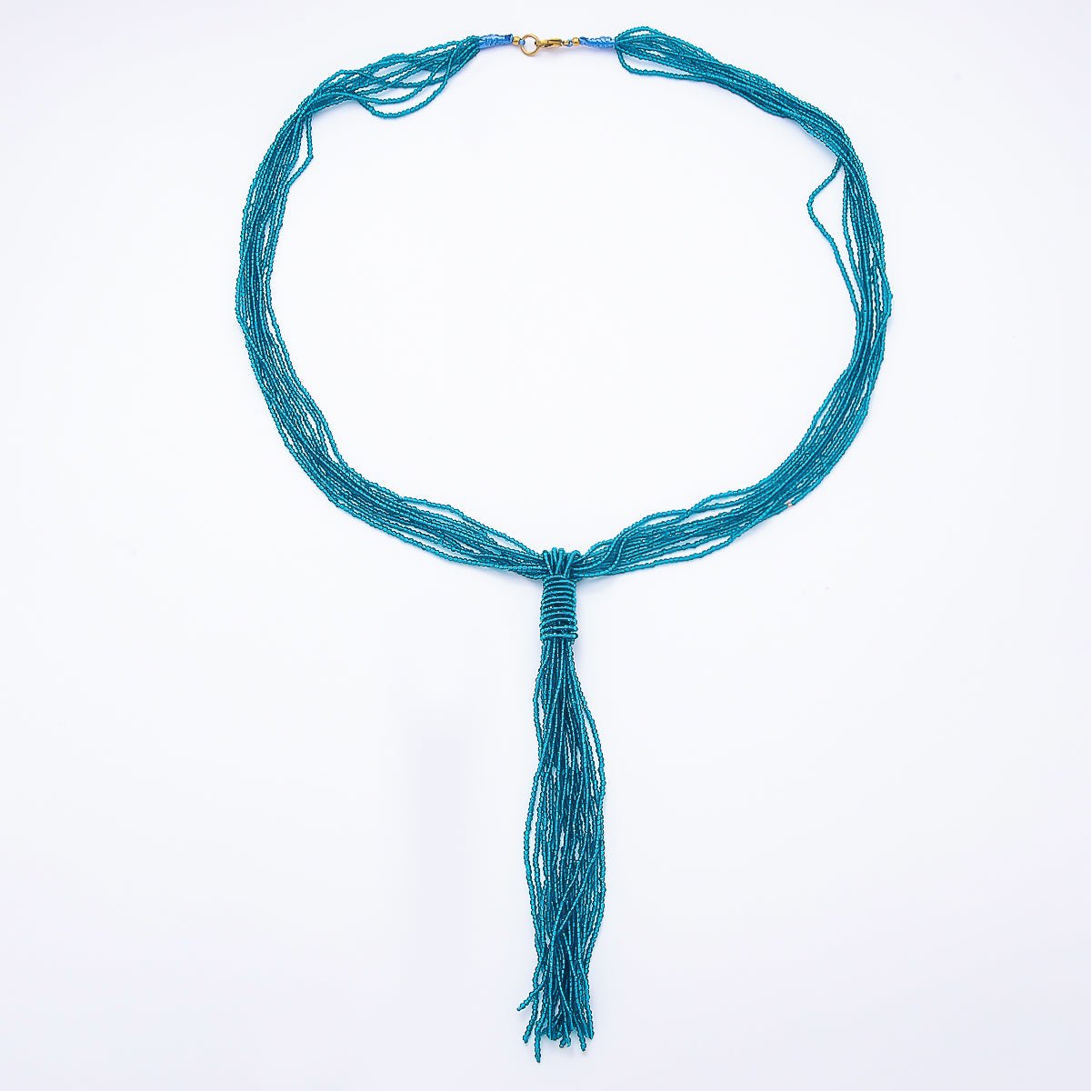 Black, Green, Blue, Grey, White Boho Multi Layer Fringe Knot Lariat Multifaceted Crystal Gemstone Chain 30 Inch Necklace | WA-01096 ~ WA-01142 - DLUXCA