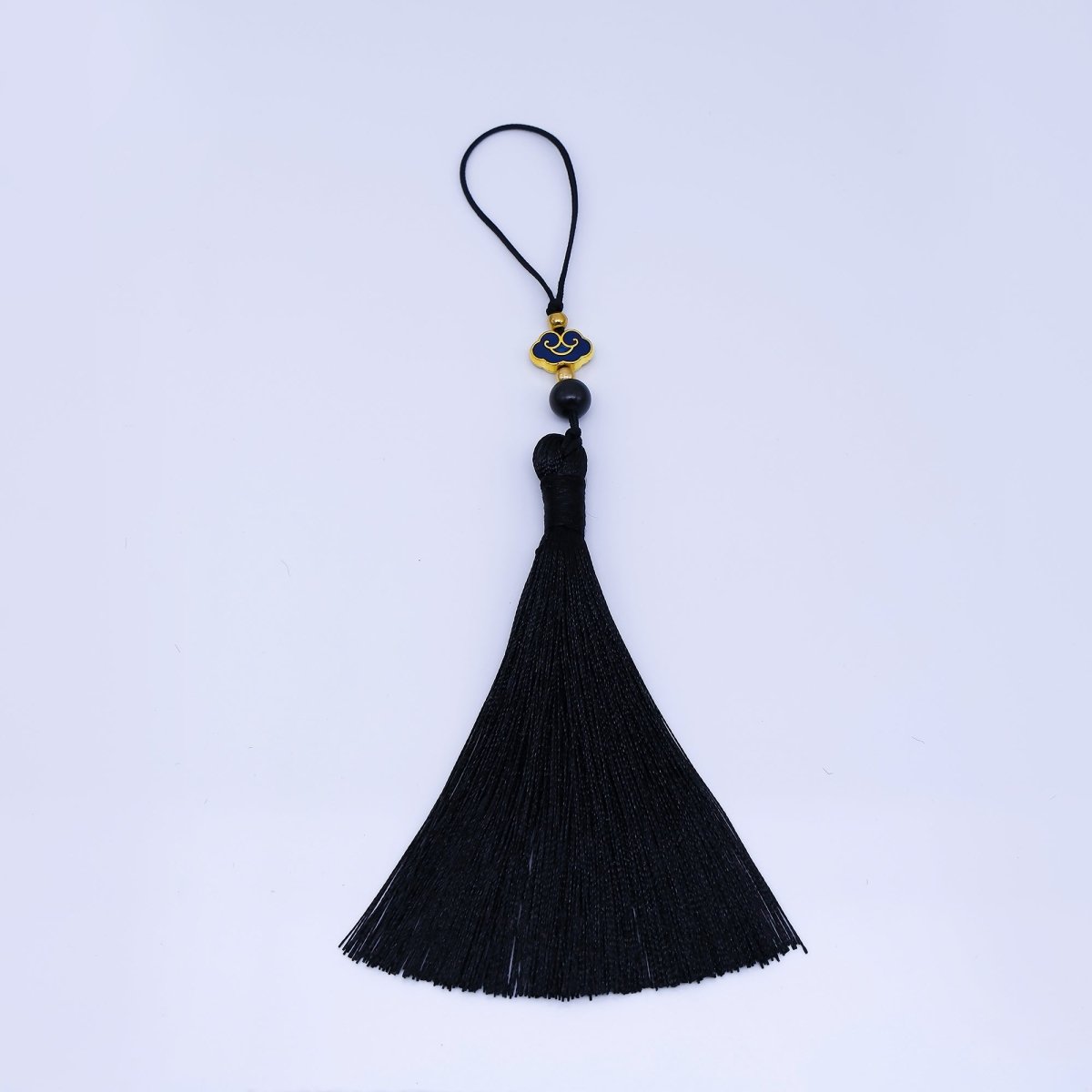 Black Silk Tassel with Onyx Beads Accent Decorative Pendant for Fringe Jewelry Accessories Z1492 - DLUXCA
