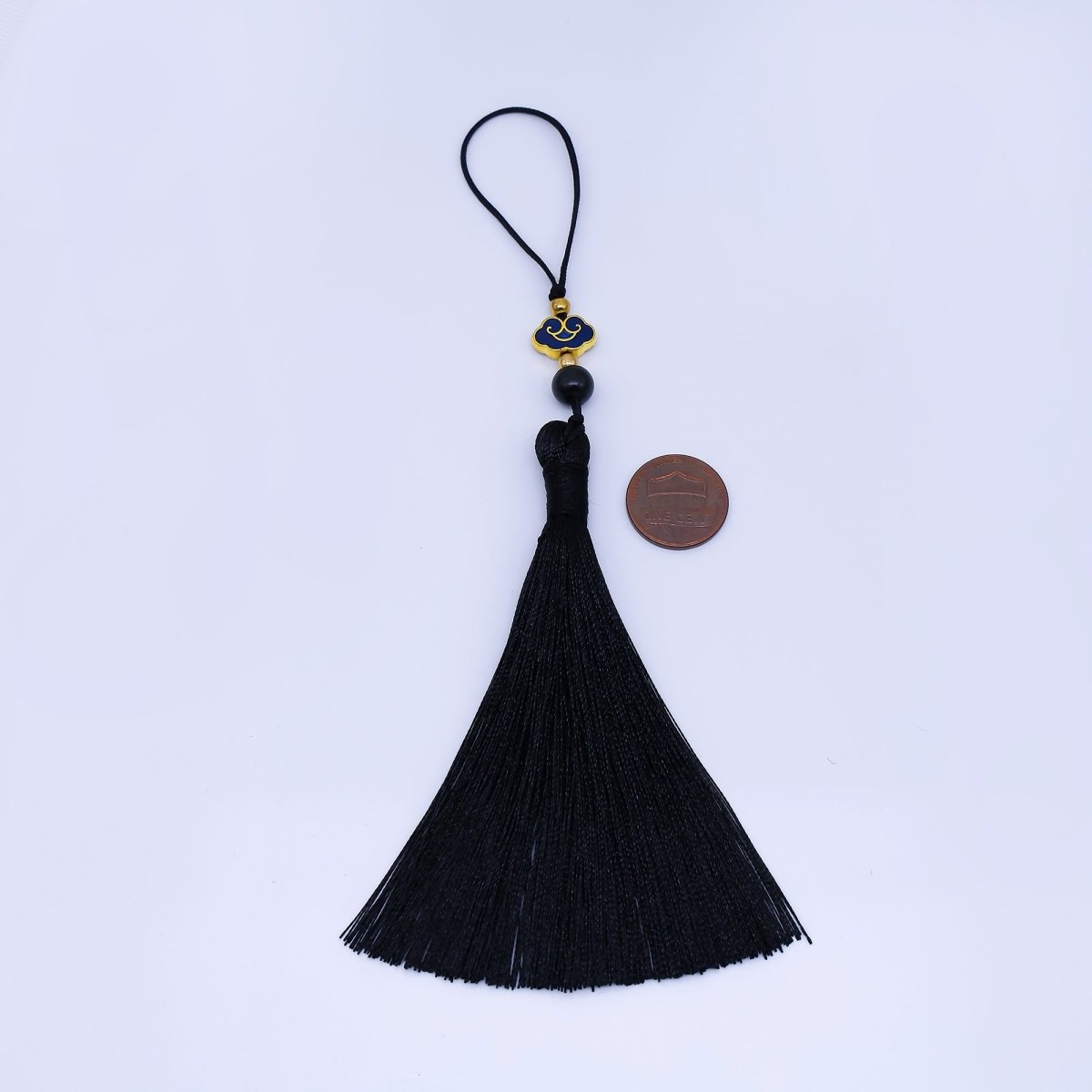 Black Silk Tassel with Onyx Beads Accent Decorative Pendant for Fringe Jewelry Accessories Z1492 - DLUXCA