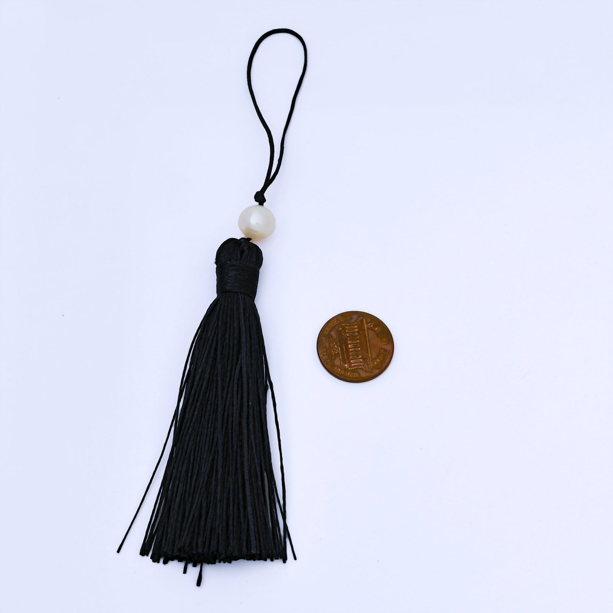 Black Silk Tassel with Pearl Accent Decorative Pendant for Fringe Jewelry Accessories Z1501 - DLUXCA