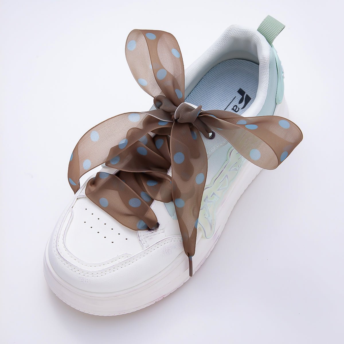 Blue Polka Dotted 55 Inch Sheer Chiffon Fabric Ribbon Shoelace Accessories | WB-00354 ~ WB-00358 - DLUXCA