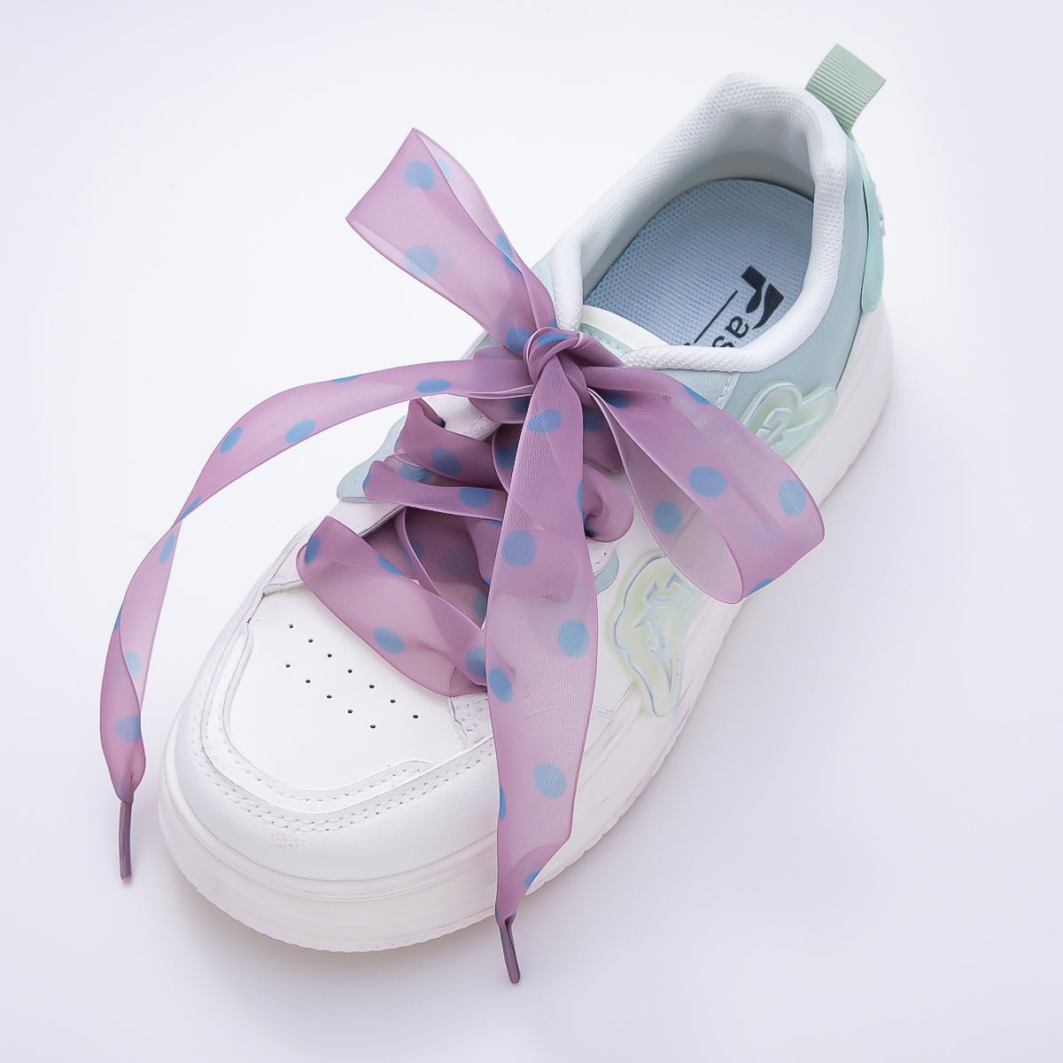 Blue Polka Dotted 55 Inch Sheer Chiffon Fabric Ribbon Shoelace Accessories | WB-00354 ~ WB-00358 - DLUXCA