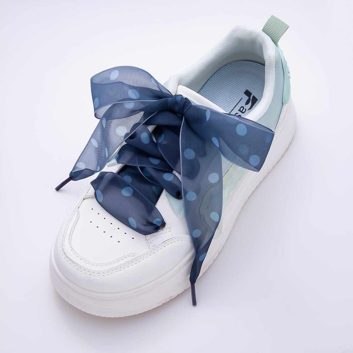 Blue Polka Dotted 55 Inch Sheer Chiffon Fabric Ribbon Shoelace Accessories | WB-00354 ~ WB-00358 - DLUXCA