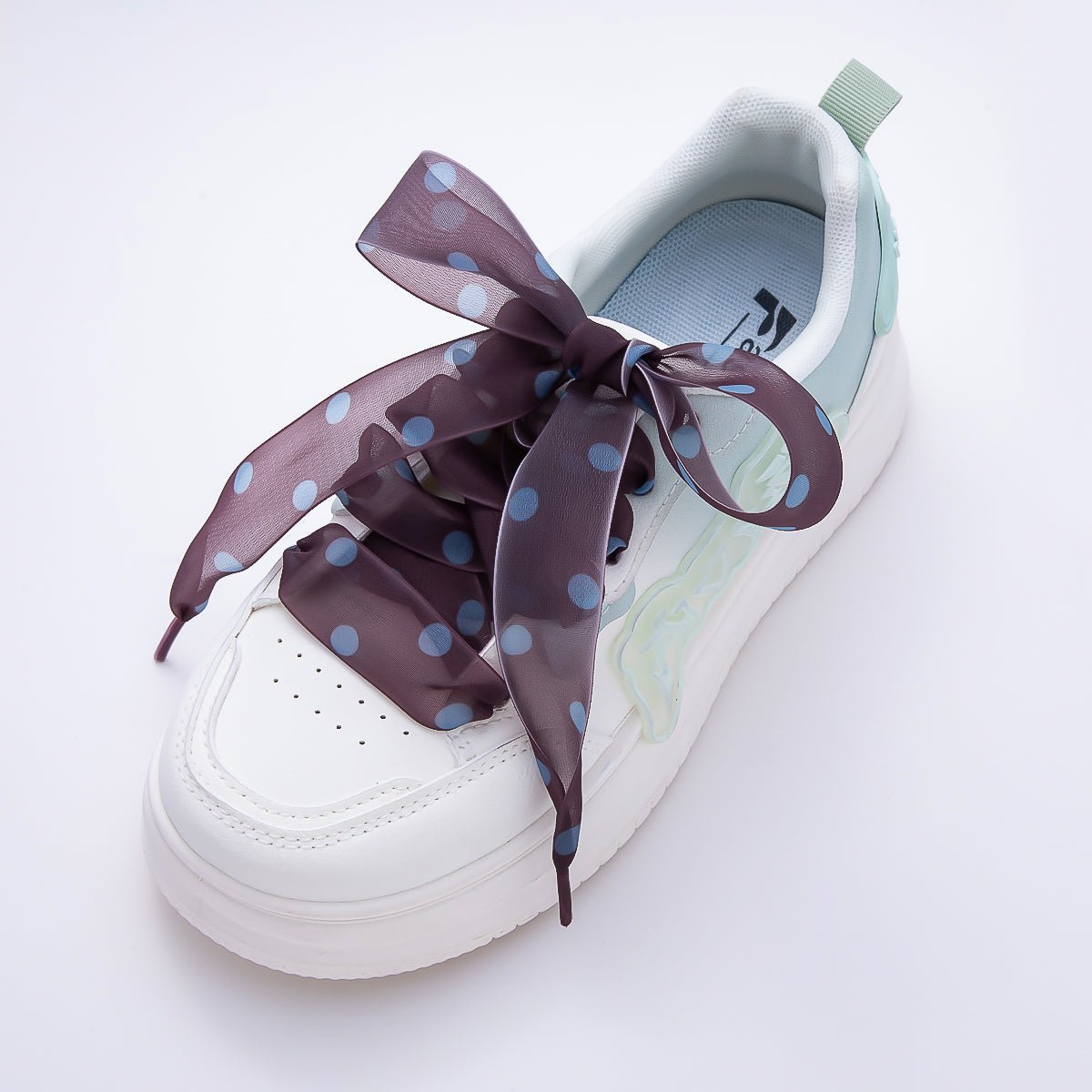 Blue Polka Dotted 55 Inch Sheer Chiffon Fabric Ribbon Shoelace Accessories | WB-00354 ~ WB-00358 - DLUXCA