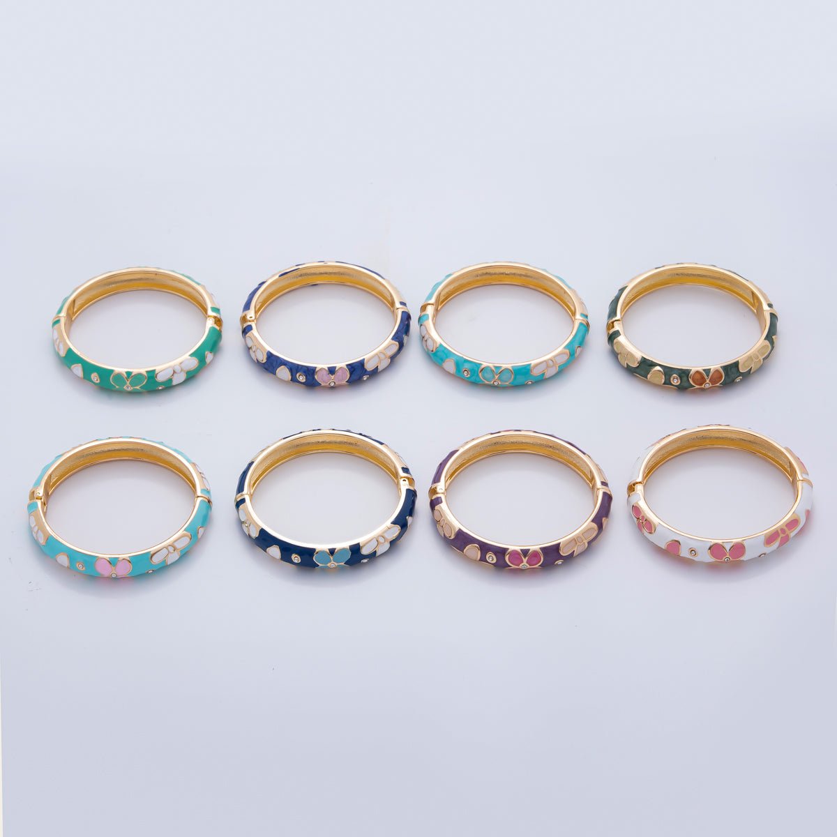 Bold Gold Filled Enamel Daisy Flower Round Bangle Bracelet | WA3371 - WA3378 - DLUXCA