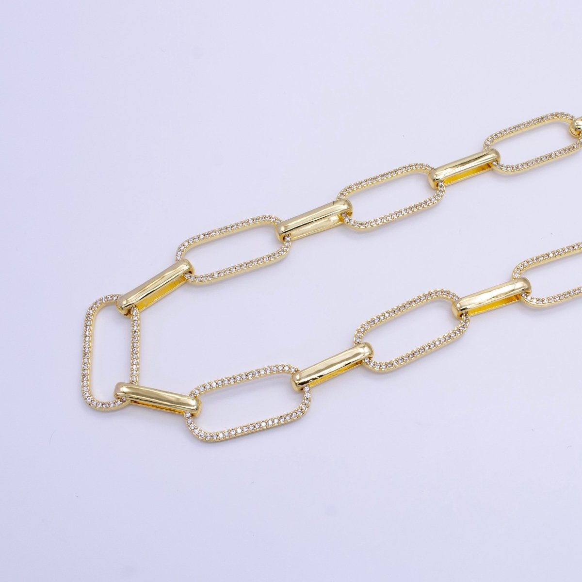 Bold Gold Micro Pave Paperclip Chain by Meter, CZ Specialty Link Chain Necklace by Meter, For Fashion Jewelry Making, 24K Gold Filled UNIQUE PAPER CLIP For Necklace Bracelet Anklet Supply Component | WA - 1419 Clearance Pricing - DLUXCA