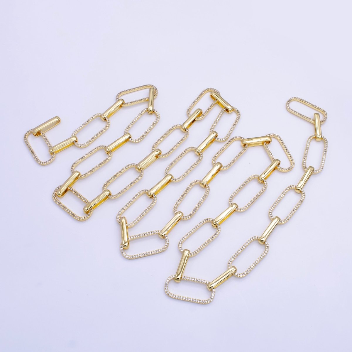 Bold Gold Micro Pave Paperclip Chain by Meter, CZ Specialty Link Chain Necklace by Meter, For Fashion Jewelry Making, 24K Gold Filled UNIQUE PAPER CLIP For Necklace Bracelet Anklet Supply Component | WA - 1419 Clearance Pricing - DLUXCA