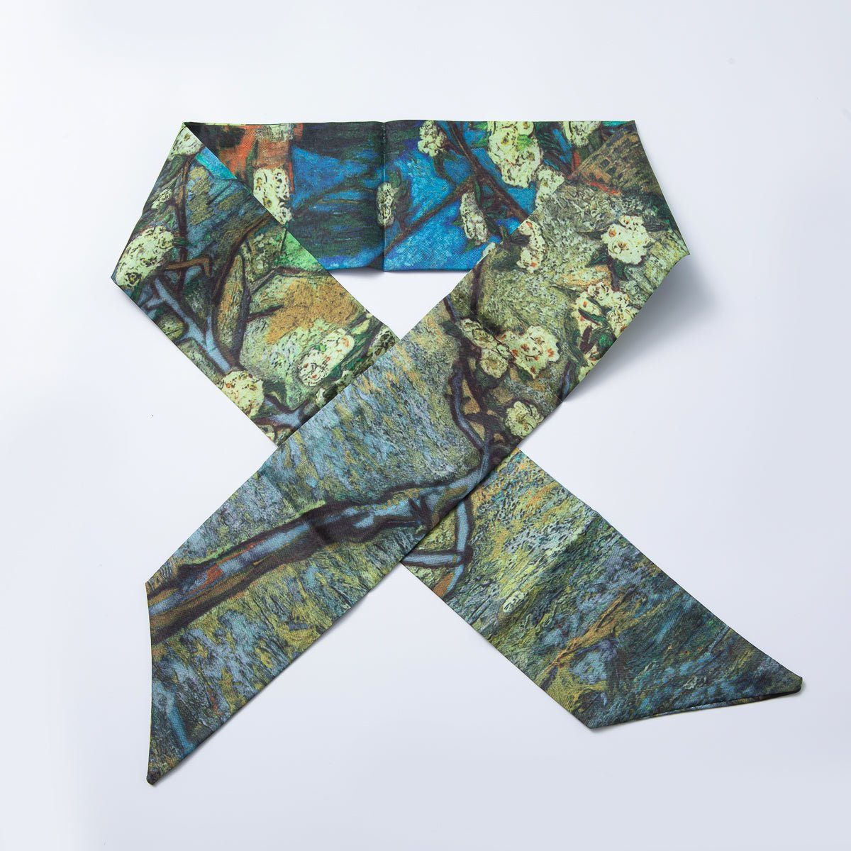 Brown Stripped, Flower, Mosh Green Soft Faux Silk Bandana Scarf Necklace | WA - 1588 - DLUXCA